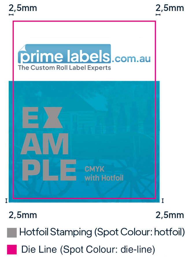 Prime artwork print die lines, hotfoil and bleed instructions.